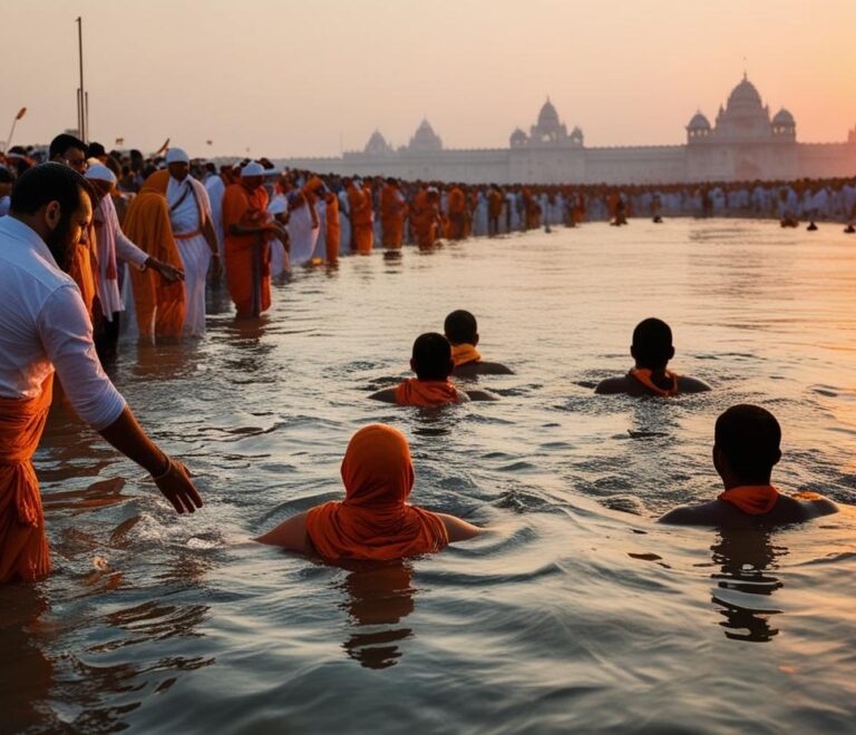 Pilgrims taking a sacred dip at Maha Kumbh Mela 2025 in Prayagraj.